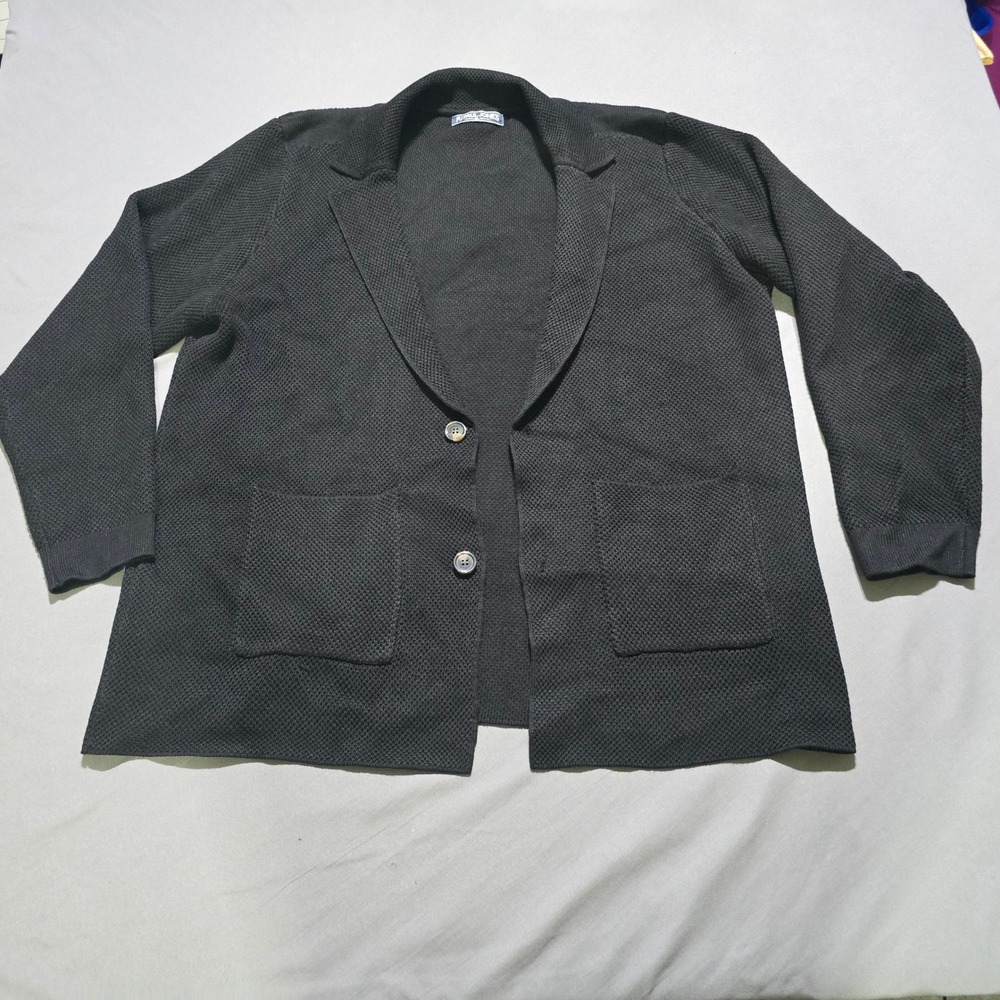 PJ Paul Jones Knit Mens Cardigan sweater XL Black Waffle Textured Button